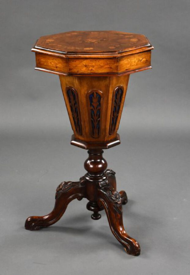 Antique Victorian Inlaid Walnut Needlework Table