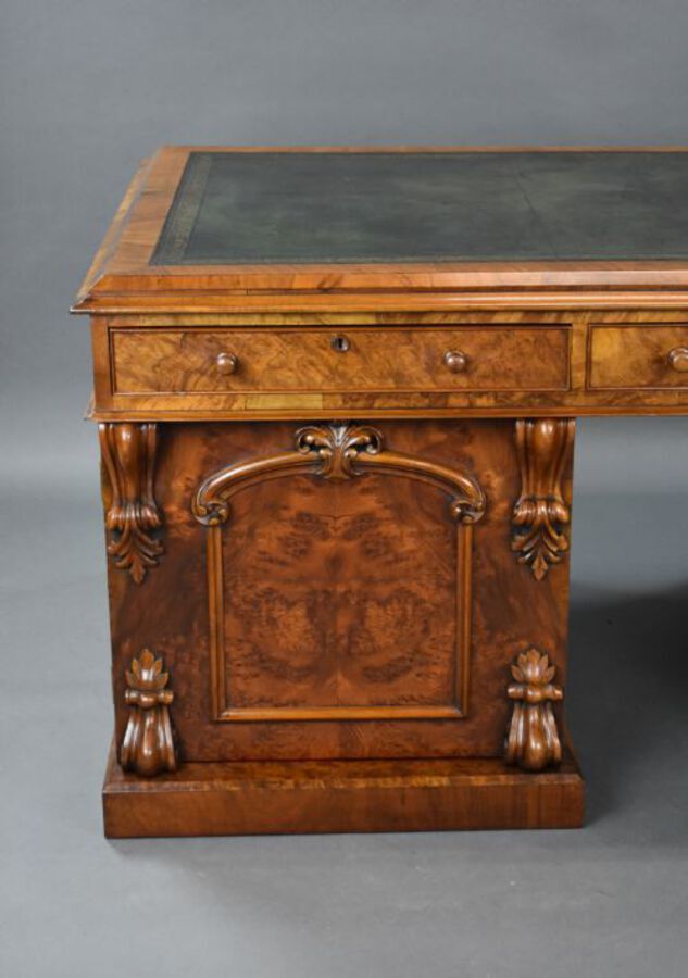 Antique Victorian Burr Walnut Partners Desk