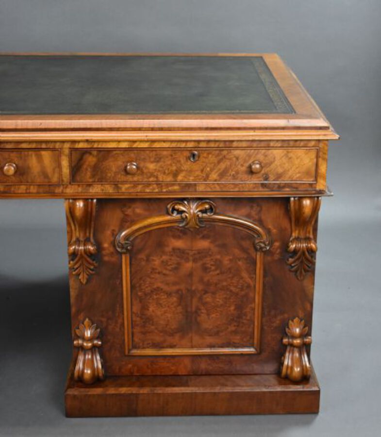 Antique Victorian Burr Walnut Partners Desk