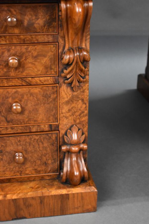 Antique Victorian Burr Walnut Partners Desk
