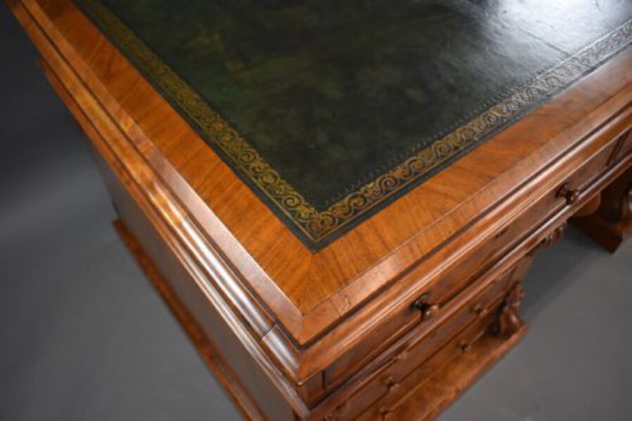 Antique Victorian Burr Walnut Partners Desk