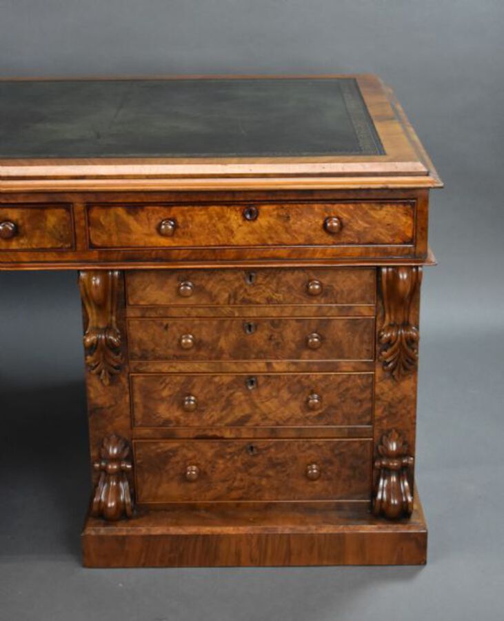 Antique Victorian Burr Walnut Partners Desk