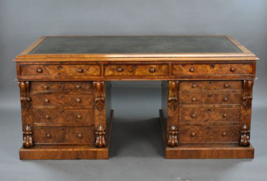 Antique Victorian Burr Walnut Partners Desk