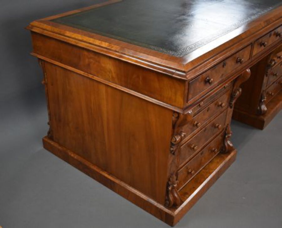 Antique Victorian Burr Walnut Partners Desk