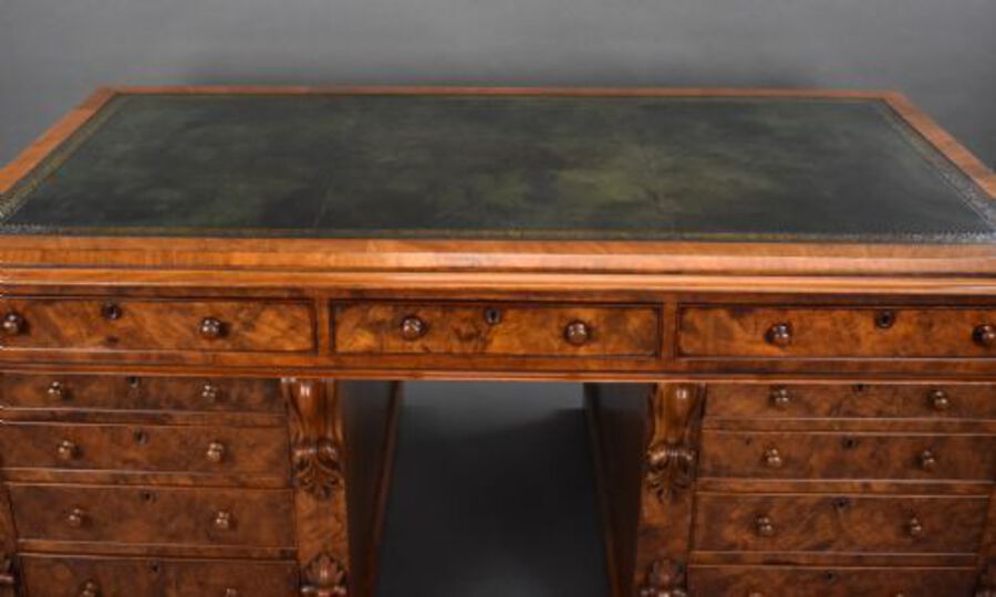 Antique Victorian Burr Walnut Partners Desk