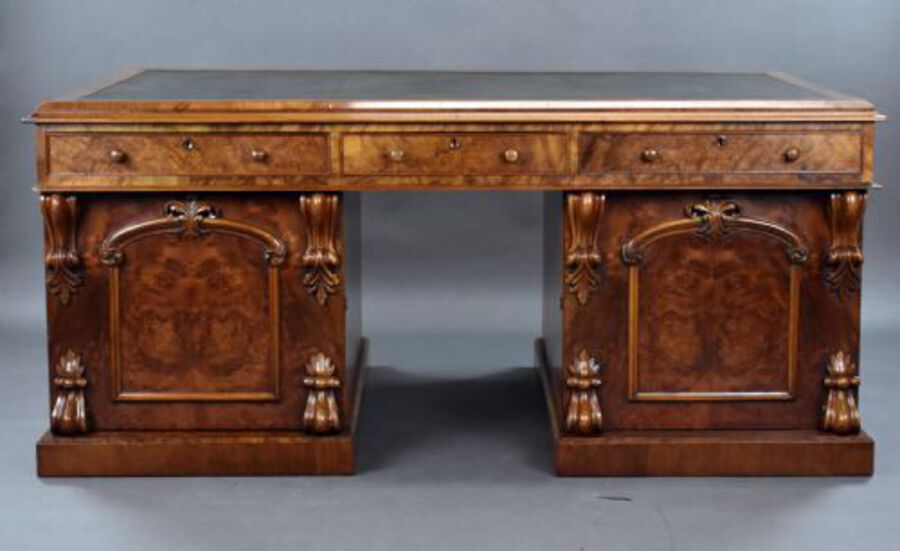 Antique Victorian Burr Walnut Partners Desk