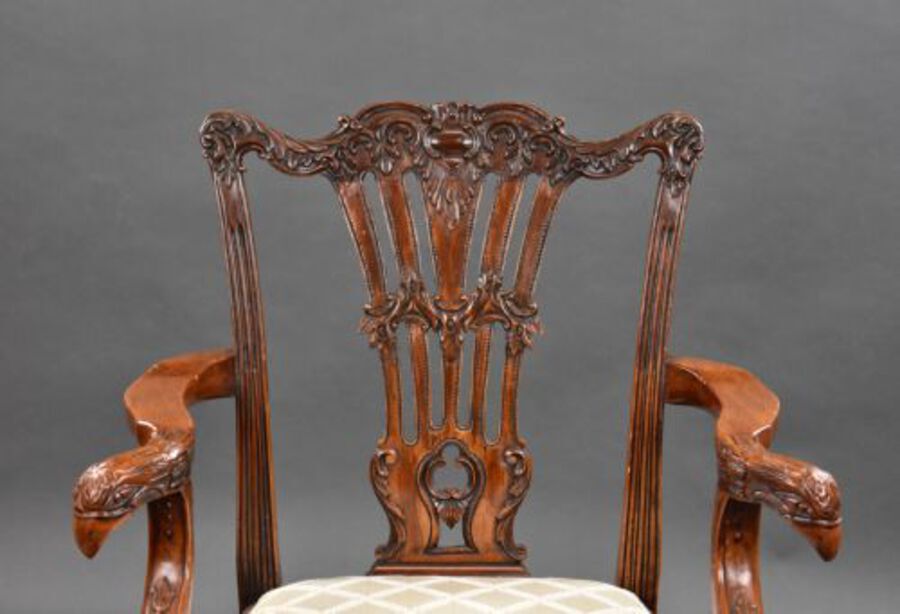 Antique Set of 8 Chippendale Style Dining Chairs