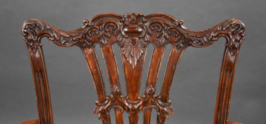 Antique Set of 8 Chippendale Style Dining Chairs