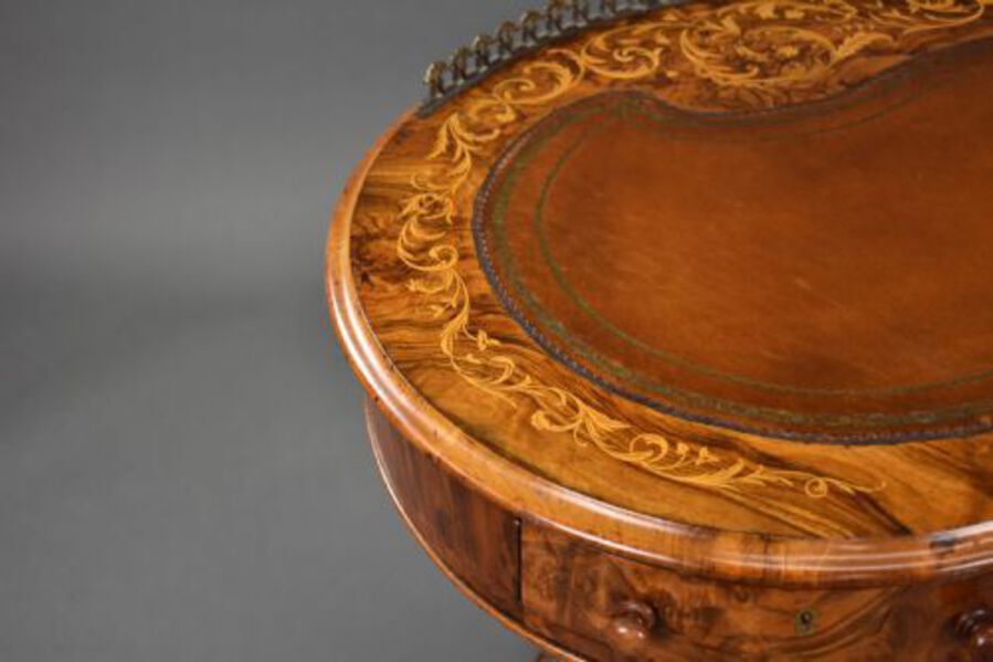 Antique Victorian Burr Walnut Inlaid Writing Table