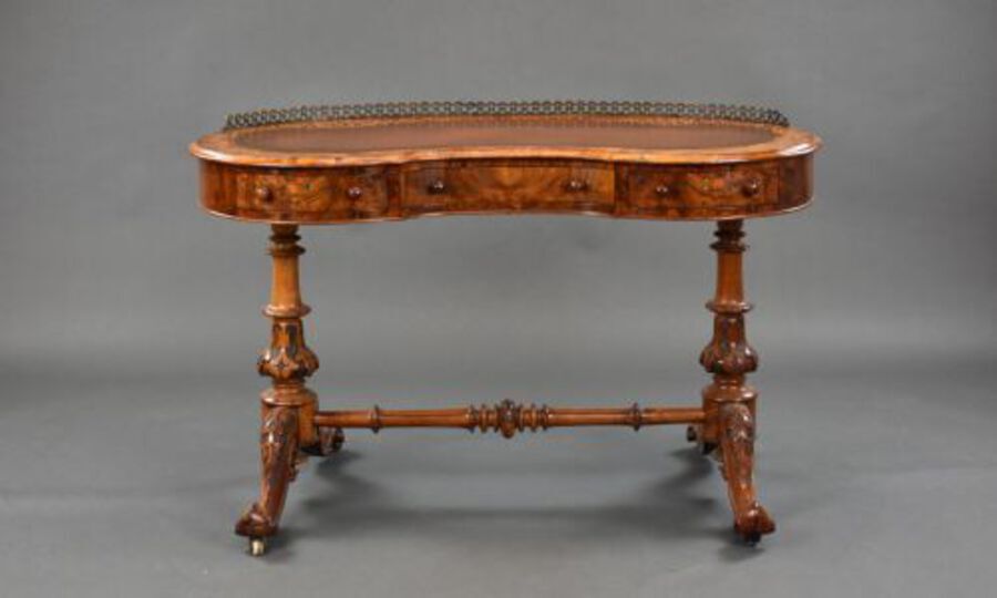 Antique Victorian Burr Walnut Inlaid Writing Table
