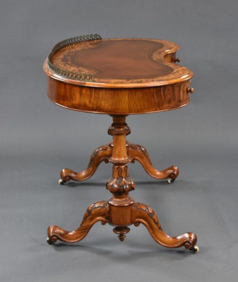 Antique Victorian Burr Walnut Inlaid Writing Table