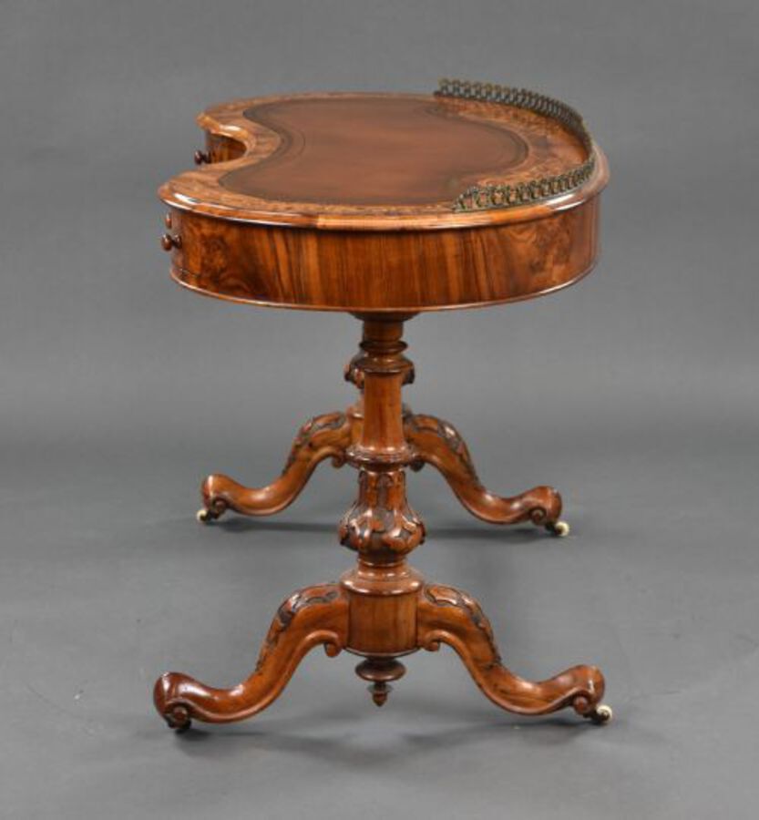 Antique Victorian Burr Walnut Inlaid Writing Table