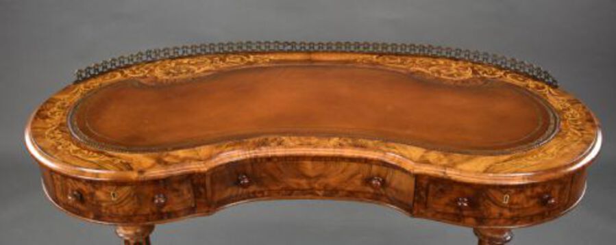 Antique Victorian Burr Walnut Inlaid Writing Table