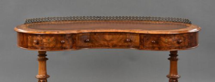 Antique Victorian Burr Walnut Inlaid Writing Table