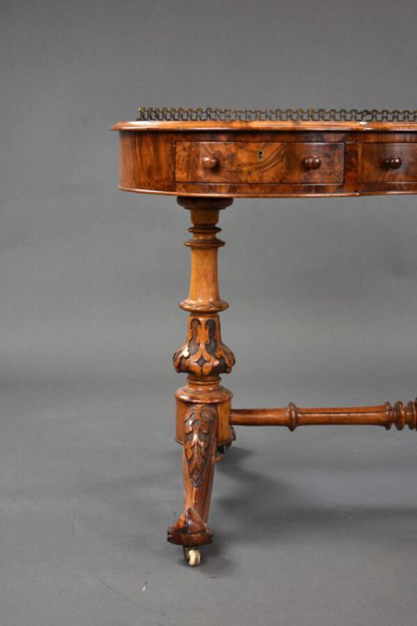 Antique Victorian Burr Walnut Inlaid Writing Table