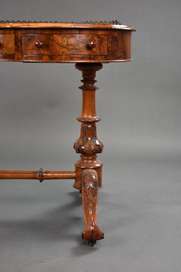 Antique Victorian Burr Walnut Inlaid Writing Table