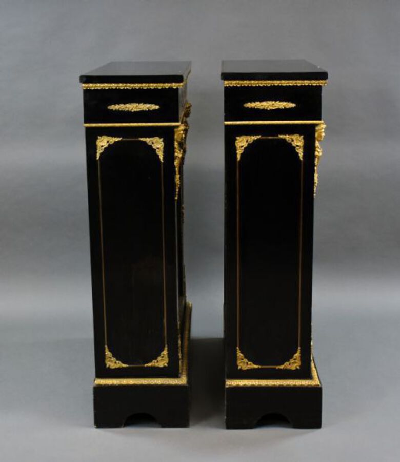 Antique Pair of Ebonised Boulle Pier Cabinets