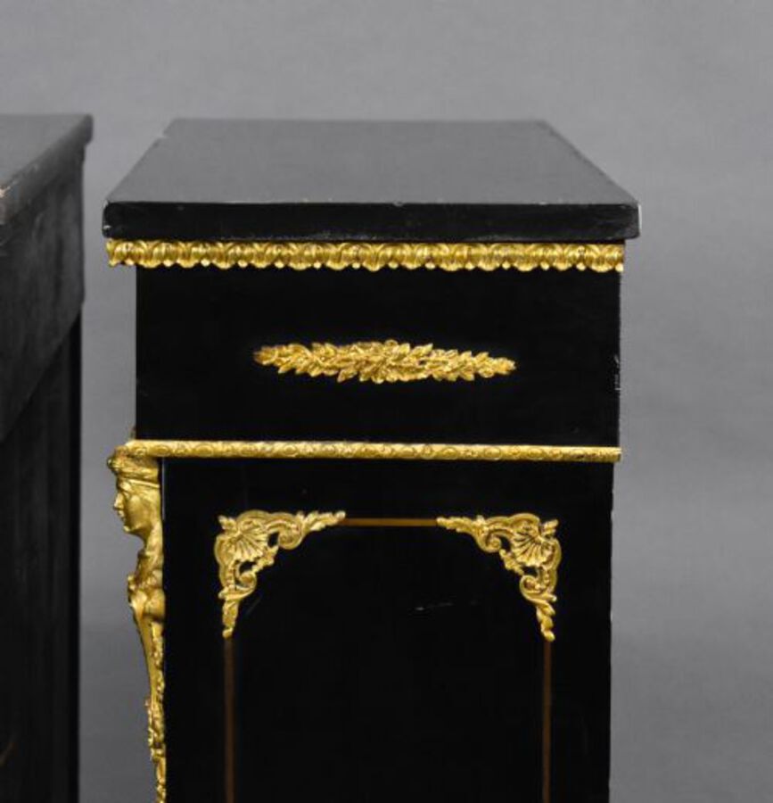 Antique Pair of Ebonised Boulle Pier Cabinets