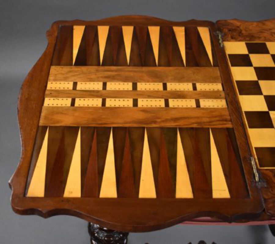 Antique Victorian Burr Walnut Games Table