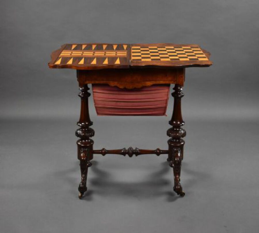Antique Victorian Burr Walnut Games Table
