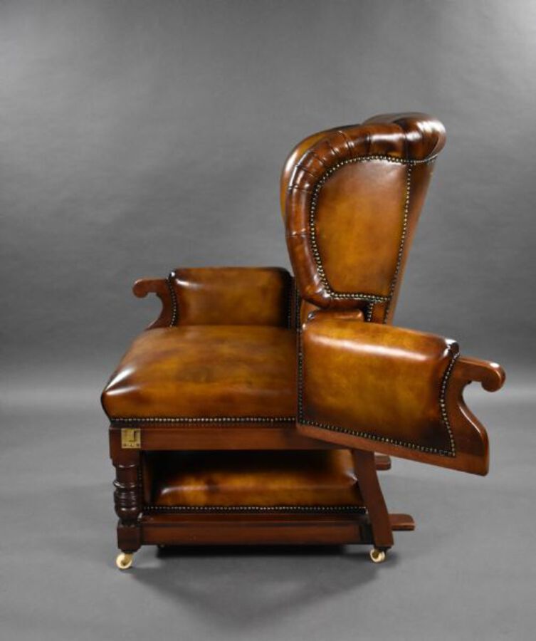 Antique Victorian Leather Reclining Armchair by Foots Patent Chairs 