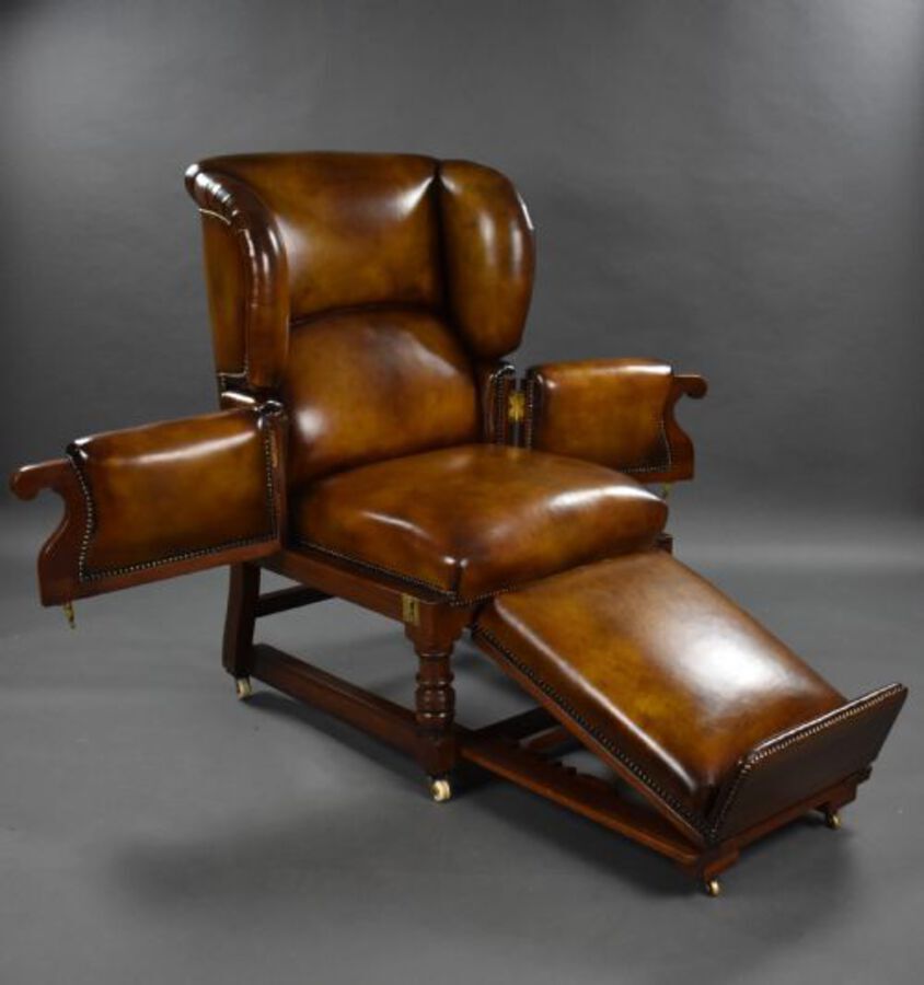 Antique Victorian Leather Reclining Armchair by Foots Patent Chairs 