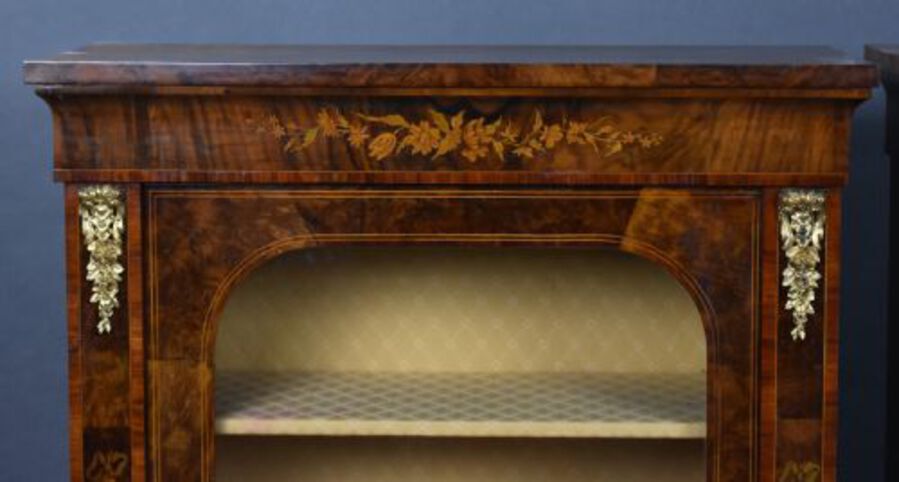 Antique Pair of Victorian Burr Walnut Marquetry Pier Cabinets