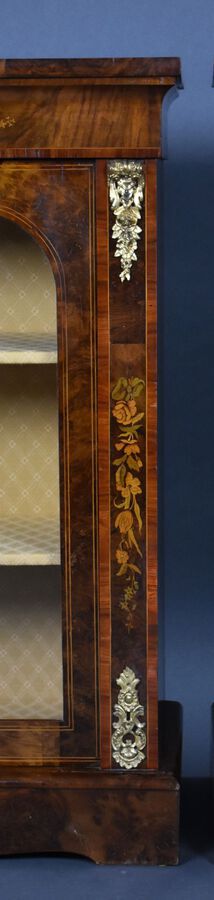 Antique Pair of Victorian Burr Walnut Marquetry Pier Cabinets