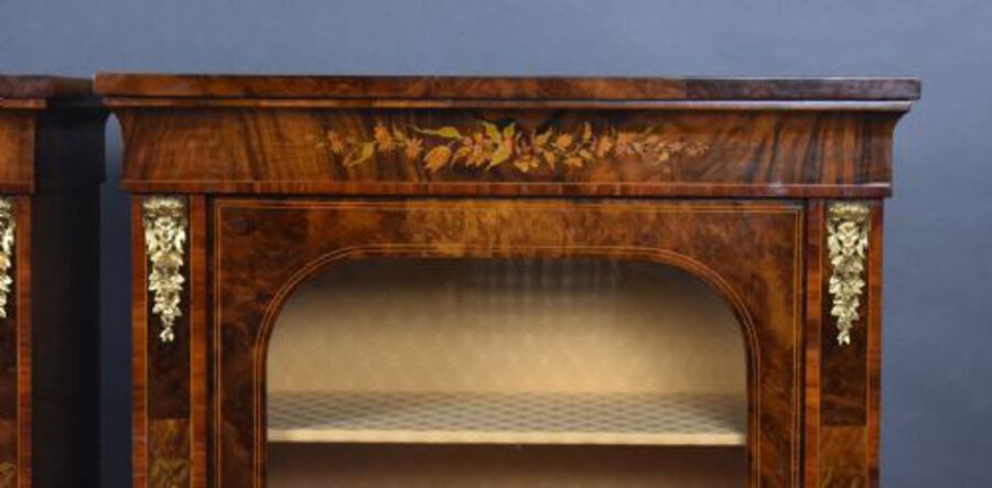 Antique Pair of Victorian Burr Walnut Marquetry Pier Cabinets