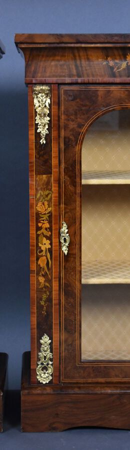 Antique Pair of Victorian Burr Walnut Marquetry Pier Cabinets