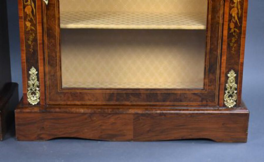 Antique Pair of Victorian Burr Walnut Marquetry Pier Cabinets