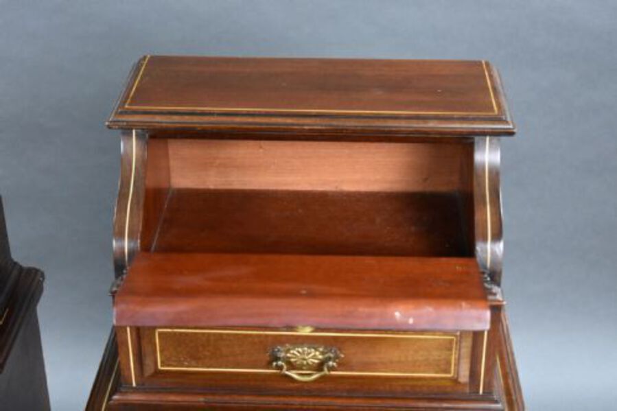 Antique Pair Victorian Inlaid Mahogany Bedsides