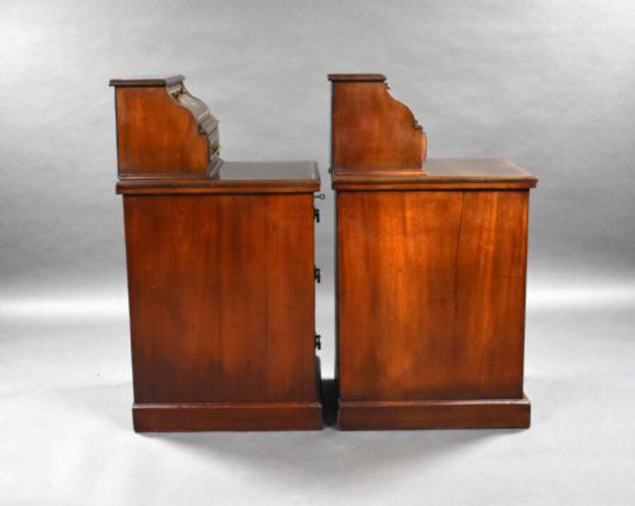 Antique Pair Victorian Inlaid Mahogany Bedsides