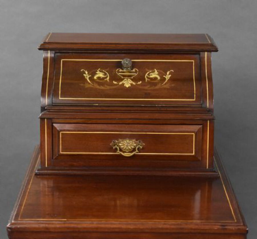 Antique Pair Victorian Inlaid Mahogany Bedsides