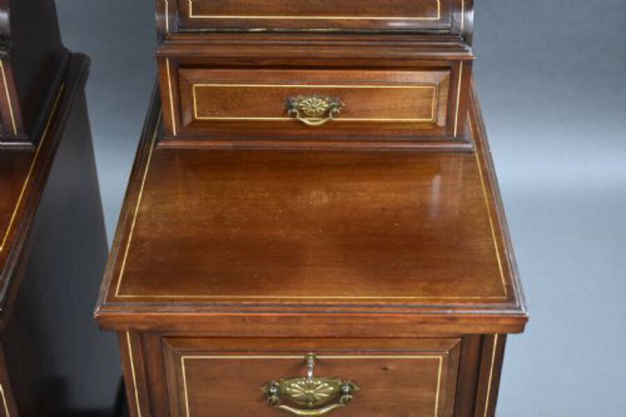 Antique Pair Victorian Inlaid Mahogany Bedsides