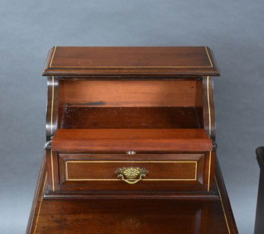 Antique Pair Victorian Inlaid Mahogany Bedsides