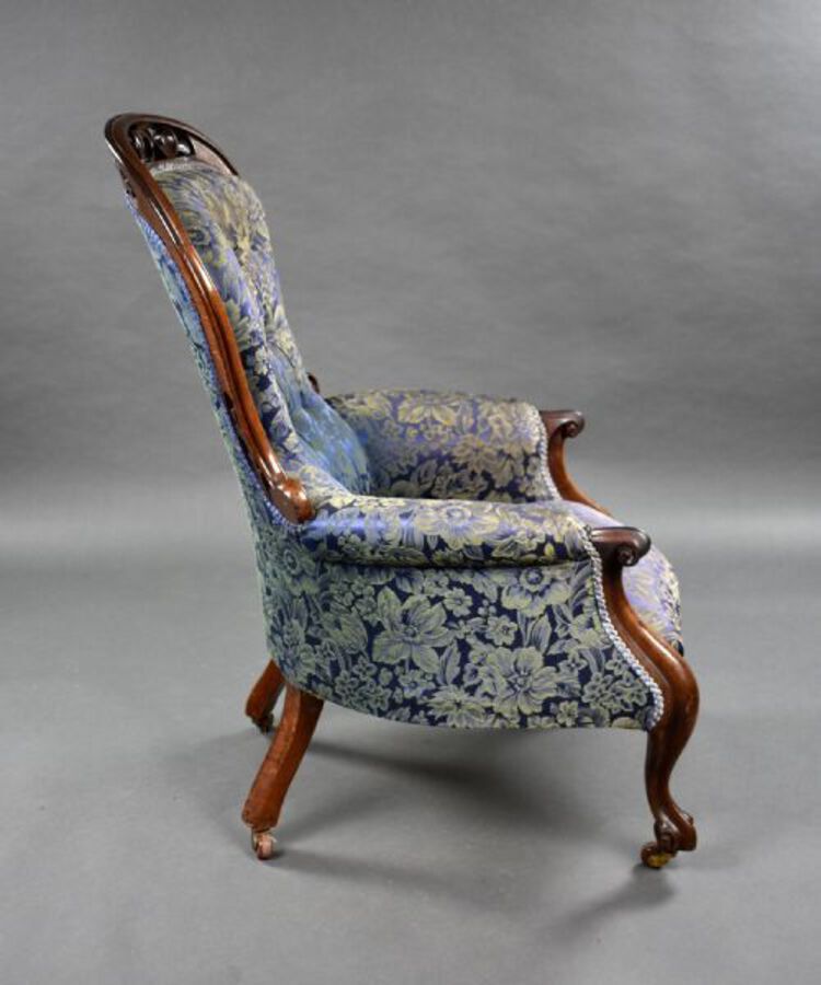 Antique Victorian Carved Walnut Open Armchair