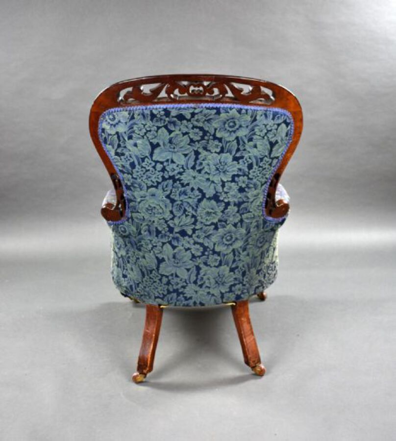 Antique Victorian Carved Walnut Open Armchair