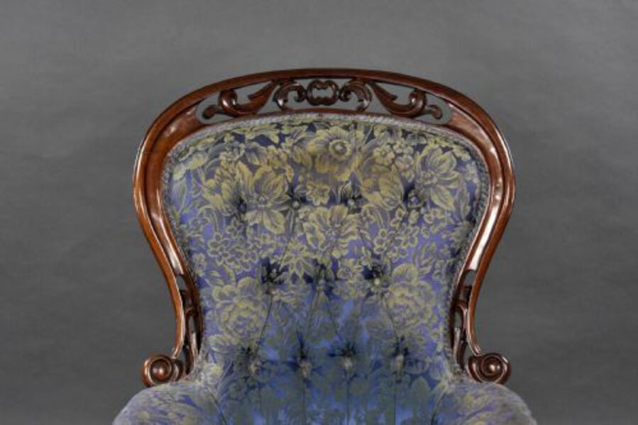 Antique Victorian Carved Walnut Open Armchair