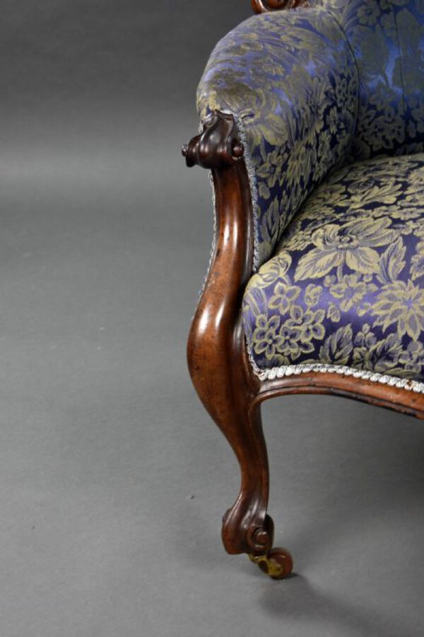 Antique Victorian Carved Walnut Open Armchair