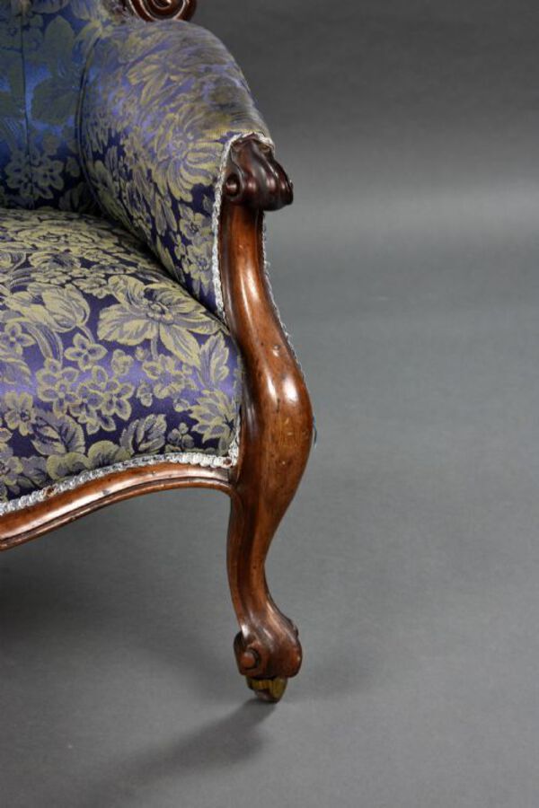 Antique Victorian Carved Walnut Open Armchair