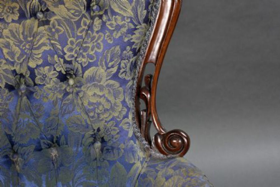 Antique Victorian Carved Walnut Open Armchair