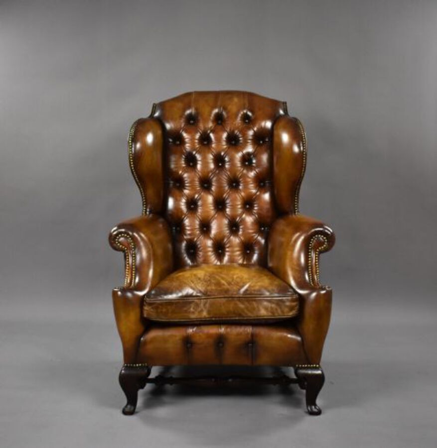 Antique Victorian Leather Wing Back Armchair
