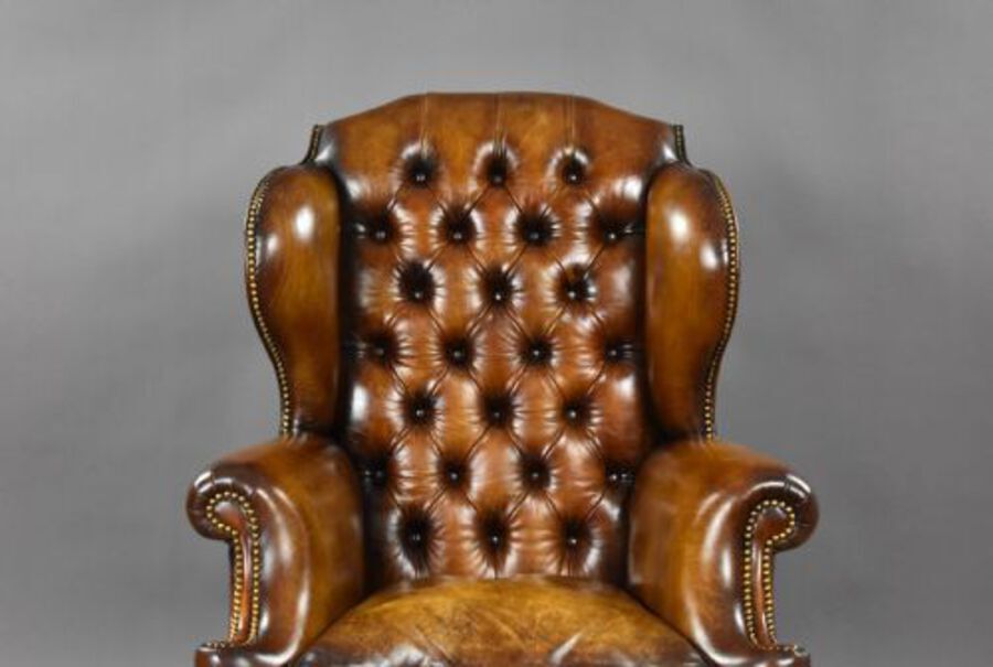Antique Victorian Leather Wing Back Armchair