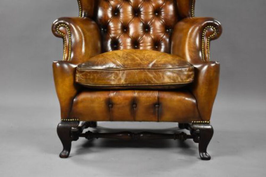 Antique Victorian Leather Wing Back Armchair