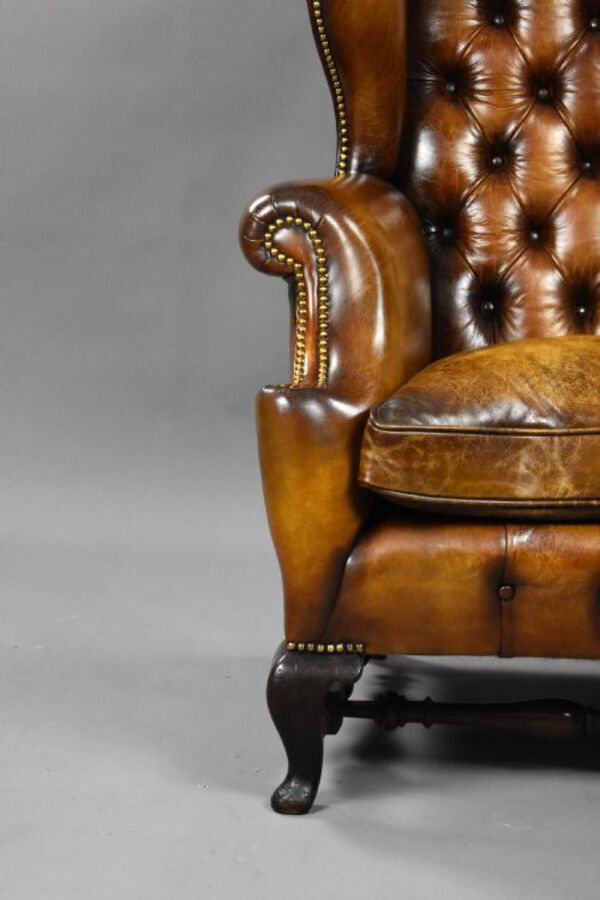 Antique Victorian Leather Wing Back Armchair