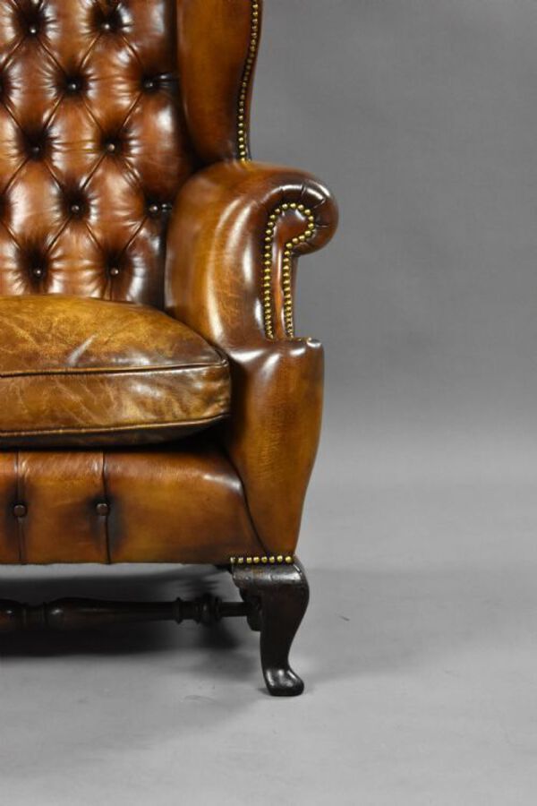 Antique Victorian Leather Wing Back Armchair