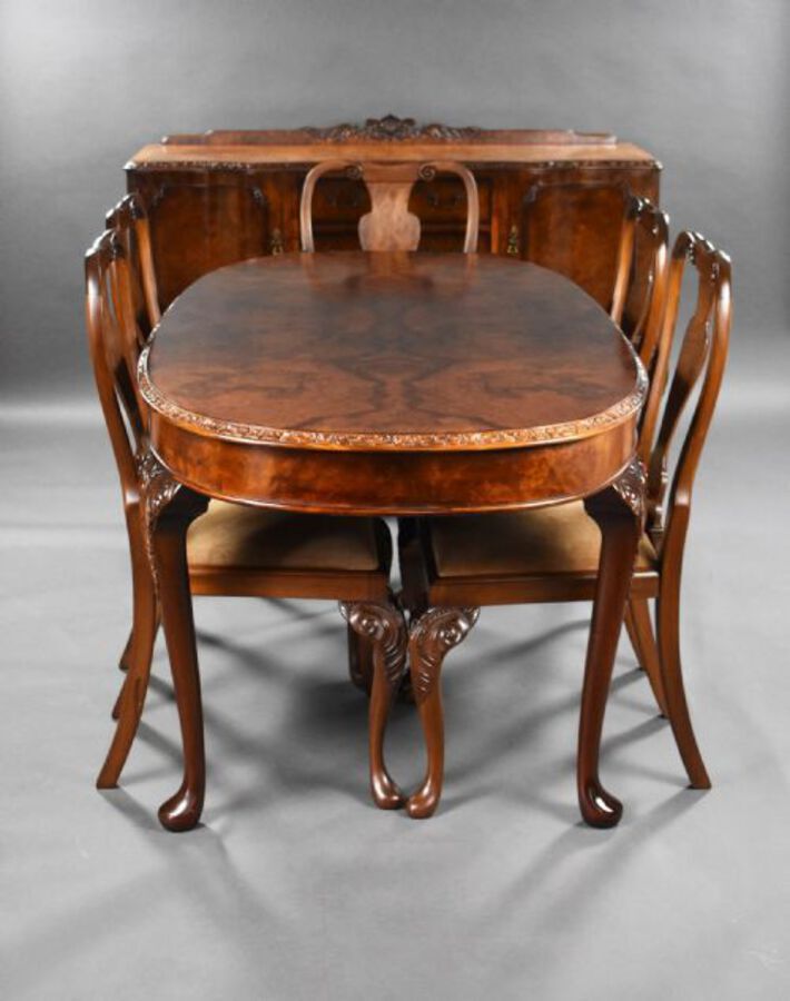 Antique 1930s Burr Walnut Dining Suite