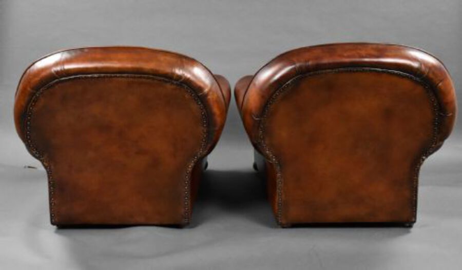 Antique Pair of Antique Hand Dyed Leather Club Chairs