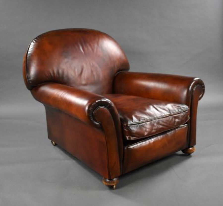 Antique Pair of Antique Hand Dyed Leather Club Chairs